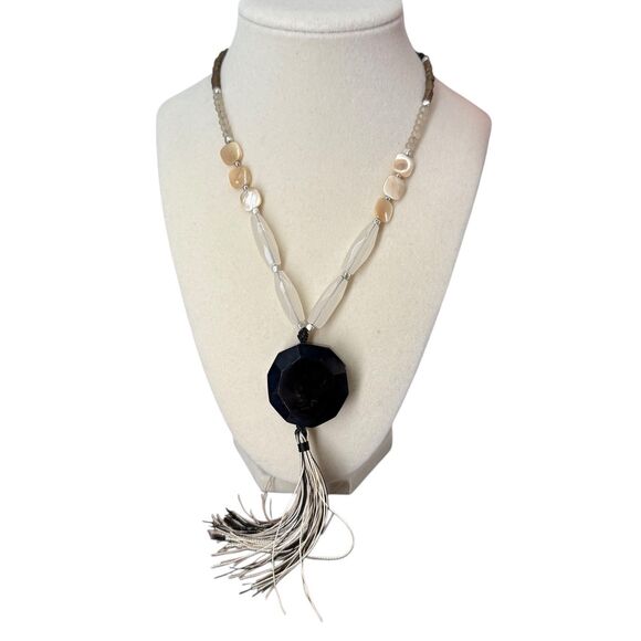 J. Jill Stone Necklace Faceted Agate Pendant Tassel Long Multi Beaded Adjustable - Picture 2 of 14